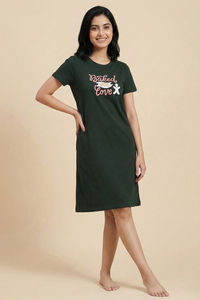 Zivame Farm Lore Knit Cotton Knee Length Nightdress - Pine Grove — thumbnail 1